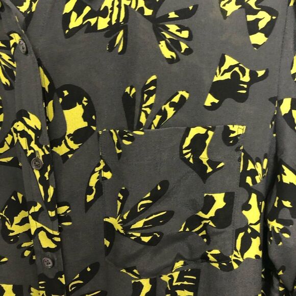 Banana Republic Gray Yellow Black Silk Blouse Top Size Medium Long Sleeve Pocket - Picture 9 of 13